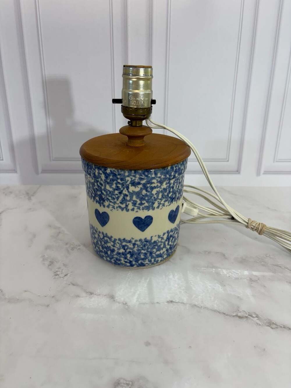 Handmade Roseville Blue Sponge Heart Canister Lamp 1 Qt